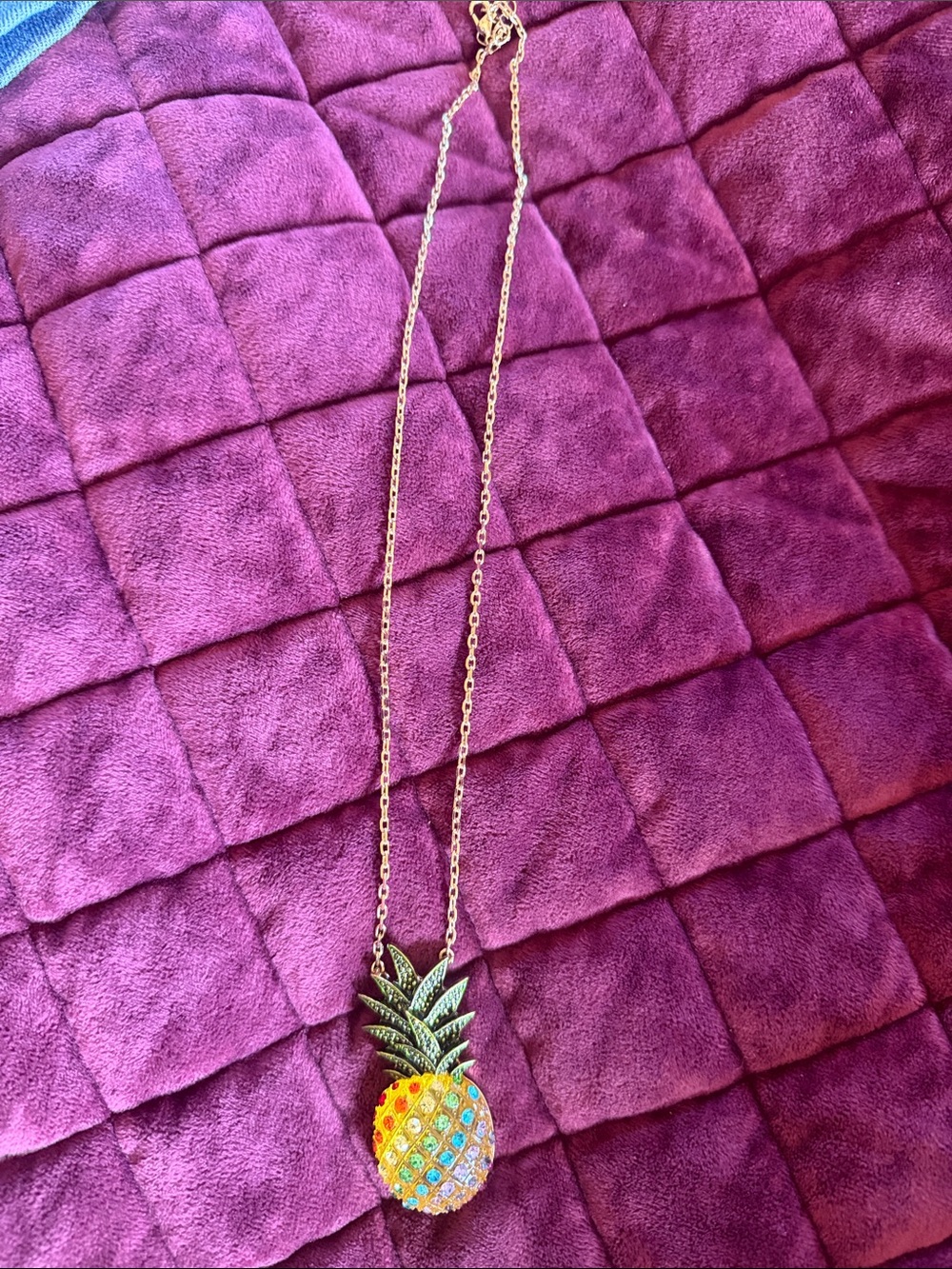Betsey Johnson Gold-Tone Pineapple Pendant Necklace in Yellow and Green